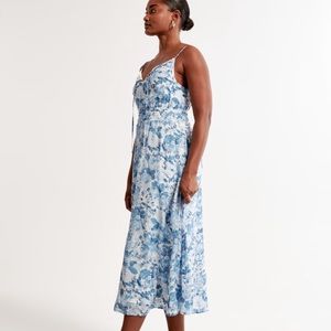 A&F Crinkle Textured Smocked Waist Midi Dress